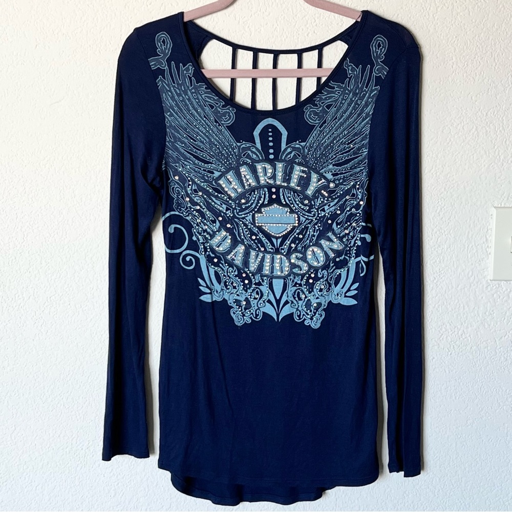 Harley Davidson Y2K 2000s mcbling rhinestone top